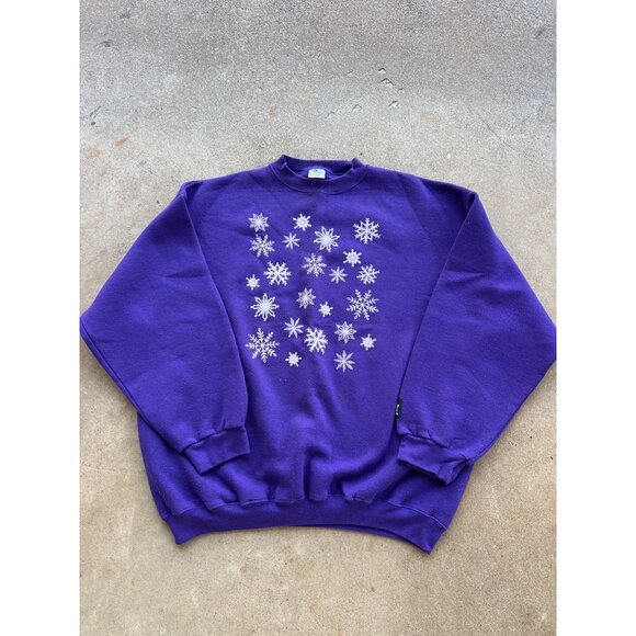 Vintage Starter Purple Snowflake Print Crewneck Sweatshirt 2XL Winter Theme C4 - Picture 1 of 5